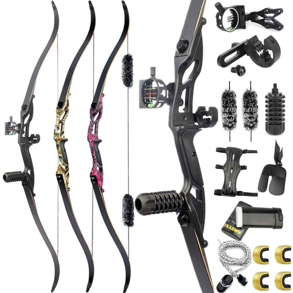 56" Archery Takedown Recurve Bow Set 30-50lbs Bow Sight Arrow Rest Hunting Shoot - Image 1 of 4