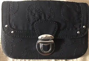 Vera Bradley Black Flap ID Wallet  With Silver Studs & Pushlock Closure GUC - Picture 1 of 9