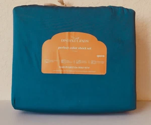 Distant Lands QUEEN Sheet Set 100% Cotton Sateen 290TC Teal Blue 17" Deep New - Picture 1 of 7