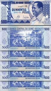 Guinea Bissau 500 Pesos 1990, UNC, 5 Pcs LOT, Consecutive, P-12