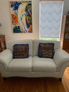 Set of 4 Calico Corners woven cotton pillow covers with blue fringe 15” X 15” - Picture 1 of 11