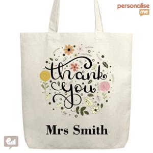 Personalised Thank You Teacher School Gift Tote Bag Floral Work Leaving Collage - Picture 1 of 1