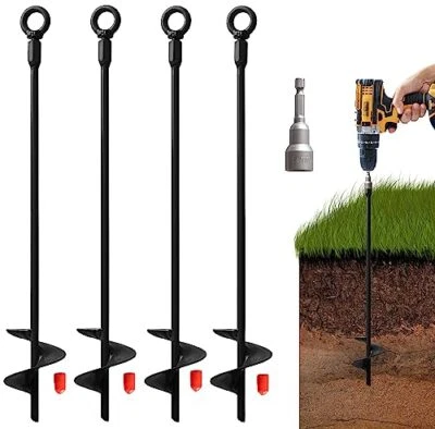 VASGOR 18” Ground Anchors (4pcs) Easy to Use with Drill, 30mm Diameter, Heavy Duty A...