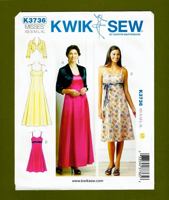 Dress or Gown & Jacket Sewing Pattern~Close Fit (Sizes XS-XL ) Kwik Sew 3736 - Image 1 of 4