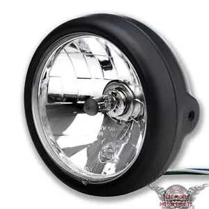 Motorrad Front Scheinwerfer Bullet H4 5 3/4 Zoll schwarz klar E-geprüft 12V - Bild 1 von 7