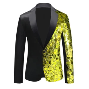 Men's Bling Sequins Blazer Performance Jacket Dance Dress Host Costume Coats New - Picture 1 of 30