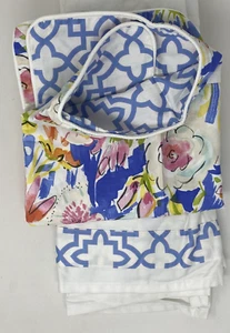 DENA HOME TWIN BEDSKIRT & SHAM BLUE PINK ORANGE GREEN FLORAL & GEOMETRIC PRINT - Picture 1 of 6