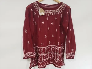 Tandons Chikan rot kurz Kurta Special Damen Frauen Pakistan Tunika Top - Bild 1 von 6