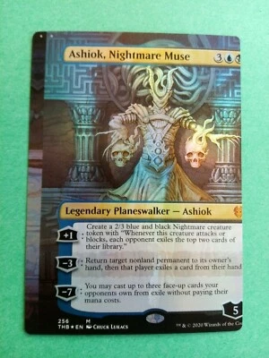 MTG Magic Ashiok, Nightmare Muse BORDERLESS FOIL NFC Miscut Theros Beyond Death - Image 1 of 2