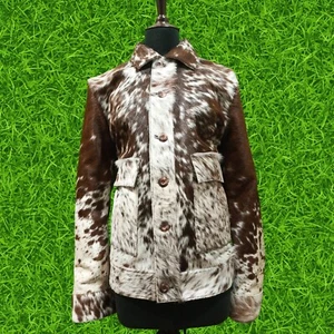 Damen Echt Rindsleder Hair-On Lederjacke - Western Style Biker Mantel Handarbeit - Bild 1 von 9
