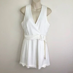 Sheike romper playsuit size 10 white belted sleeveless has pockets V-neck hens - Picture 1 of 11