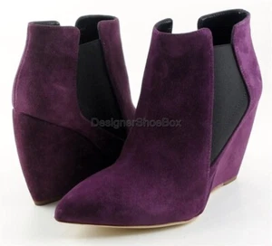 $795 RUPERT SANDERSON VITELLINO Aubergine Suede Designer Wedge Boots 7 EUR 37 - Picture 1 of 4