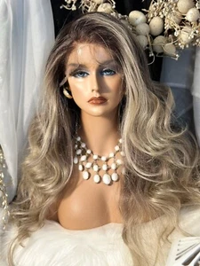IMPRESIONANTE! 30” MEZCLA RUBIA Y MARRÓN ENRAIZADA, TOP DE ENCAJE ENTERO, ¡PELUCA DE DESPEDIDA GRATIS! - Imagen 1 de 13