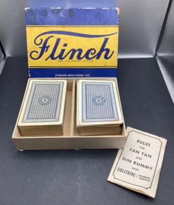 Vintage 1938 Parker Brothers "Flinch" Card Game Blue Box Complete + Instructions - Image 1 of 4