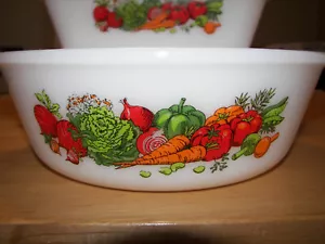 Set of 2 Vintage Glasbake Loaf & Round Casserole Baking Dish colorful Vegetables - Picture 1 of 11