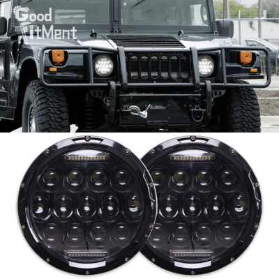 Pair 7" inch LED Headlight DRL High Beam Low Beam Round 6500K For Hummer H1 H2 - Image 1 of 4