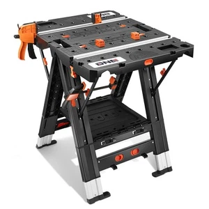 25" X 31.1" X 31.8" Painted Black Foldable Work Table for Workbench Sawhorse - Picture 1 of 7