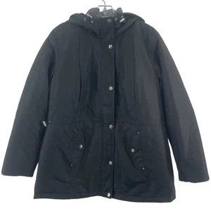 Susan Graver Black Hooded Parka Water Resistant Jacket Poly Women’s S Preowned - Picture 1 of 4