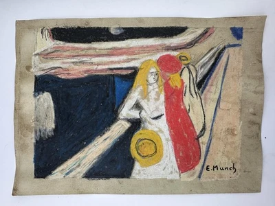 Pintura artística Edvard Munch certificado de autenticidad dibujo original papel vintage firmado Foto 1 de 3