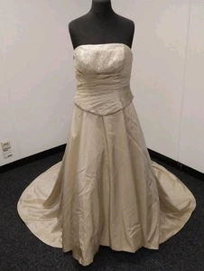Essence Collection Gold Champagne Beaded Bodice Strapless Wedding Dress See Desc - Picture 1 of 20