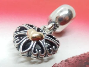 Pandora Filled With Love Gold Heart Silver 2 Tone Dangle Charm 791274 - Picture 1 of 12
