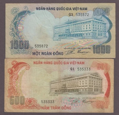 South Vietnam 500 & 1000 Dong Banknotes P-33,34 ND 1972 - Image 1 of 2