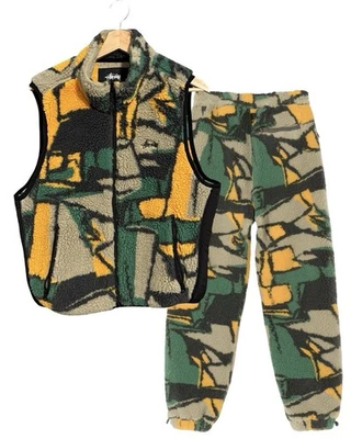РЕДКИЙ Stussy блок шерпа жилет и брюки комплект флис многоцветный размер S маленький - Изображение 1 из 3