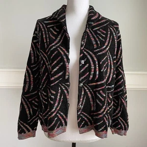 Brenda French For French Rags Women’s Cardigan Sweater M Black & Rainbow Vintage - Picture 1 of 13