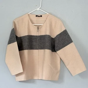 Ann Taylor Jacke Gr. XL Petite Creme & Grau Full Zip 100% Wolle Klassisch Minimal - Bild 1 von 7