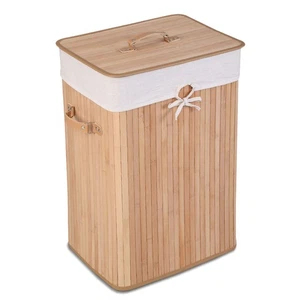 Costway Rectangle Bamboo Hamper Laundry Basket Washing Cloth Bin Bag Lid Natural - Picture 1 of 9