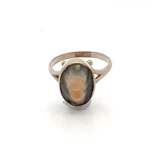 Antiguo anillo meñique abulón perla ampolla gruesa ovalada de plata de ley talla 4 1/2 - Imagen 1 de 9
