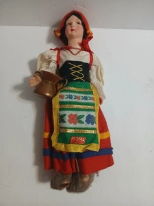 Vintage italienische Puppe Magis Roma Seitenblick Augen ethnisches Volkskostüm Pappmaché - Bild 1 von 7