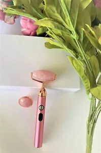 Rose Quartz Face Roller Massager Set USB real rose quartz stone👍😊 not plastic - Picture 1 of 9