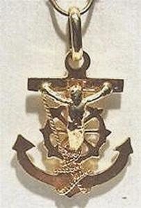 New 14kt Gold Small Ships Crucifix Pendant/Charm - Picture 1 of 2