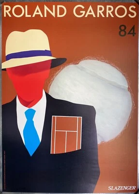 Póster de tenis Roland Garros original vintage de Razzia, firmado años 80 Foto 1 de 3
