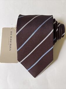 NEW Burberry Dark Brown Stripes Mans 100% Silk Tie Authentic Italy 3.5" 0350486