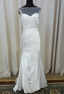 Mori Lee Bridal 6777 Trumpet Satin Lace Beach Vegas Wedding Illusion Dress White - Picture 1 of 6