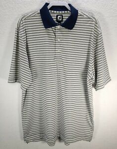 Men's Footjoy Blue Yellow White Stripe Golf Polo Shirt Short Sleeve Sz XL