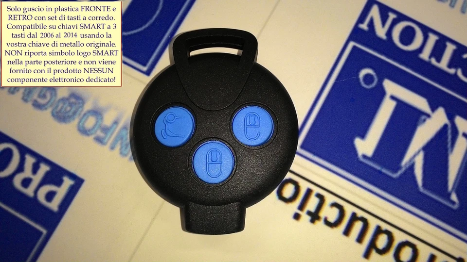 COVER NERA TASTI AZZURRI SMART MHD FOR TWO FORTWO 451 3 TASTI CHIAVE TELECOMANDO - Immagine 1 di 1
