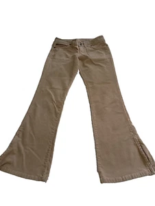 Vtg Abercrombie Girl Sz 14 Y2K BoHo Beige Corduroy Ankle Zip Bell-bottom Pants - Picture 1 of 15