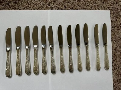 Juego de 12 cuchillos de mantequilla de plata esterlina grabados Kirk & Son Old Maryland sin mono Foto 1 de 3
