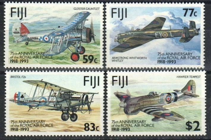 Sello Fiji 687-690 - Real Fuerza Aérea, 75 aniversario Foto 1 de 1