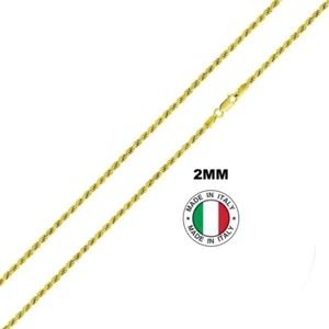 2mm 14K Gold Rope REAL 925 Solid SIlver Chain Bracelet Diamond Cut ITALY - Picture 1 of 8