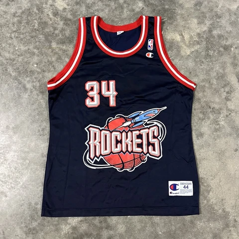 Vintage 90s Champion Hakeem Olajuwon Houston Rockets Jersey Mens Size 44 Cover