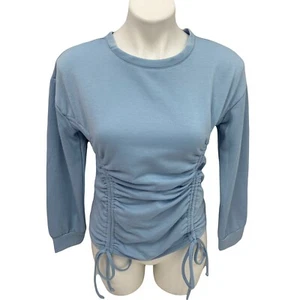 No Boundaries Sweatshirt Womens XS Ruched Blue Semi Fitted Crew Athleisure Sport - Picture 1 of 12