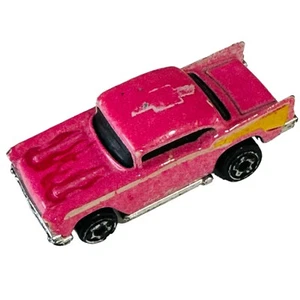 Hot Wheels 1976 Micro Car Mini Pink '57 Chevy Red Flames Malaysia - Picture 1 of 4