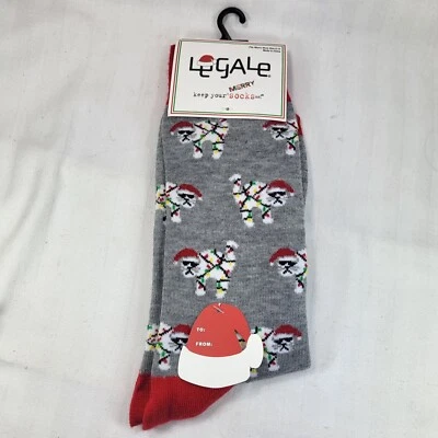 LeGale Hombres CALCETINES Gato Luces Santa Sombrero Gris Rojo Blanco 1 Par Navidad NUEVO Foto 1 de 4