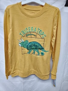 Cat & Jack Boy's Size S 6/7 Long Sleeve Triceratops T-Shirt Yellow Zipper Pouch - Picture 1 of 2