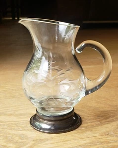 Vintage Etched Crystal Creamer Berry Floral Design B1 Sterling Silver Base - Picture 1 of 11