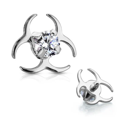6 MM CZ Center Biohazard Symbol Internal Threaded Dermal Anchor Tops 14G - Image 1 of 4